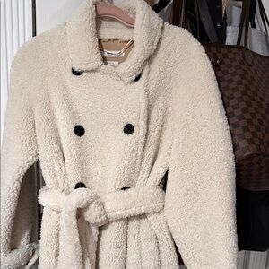 Mango Cream Teddy Jacket with Black Buttons